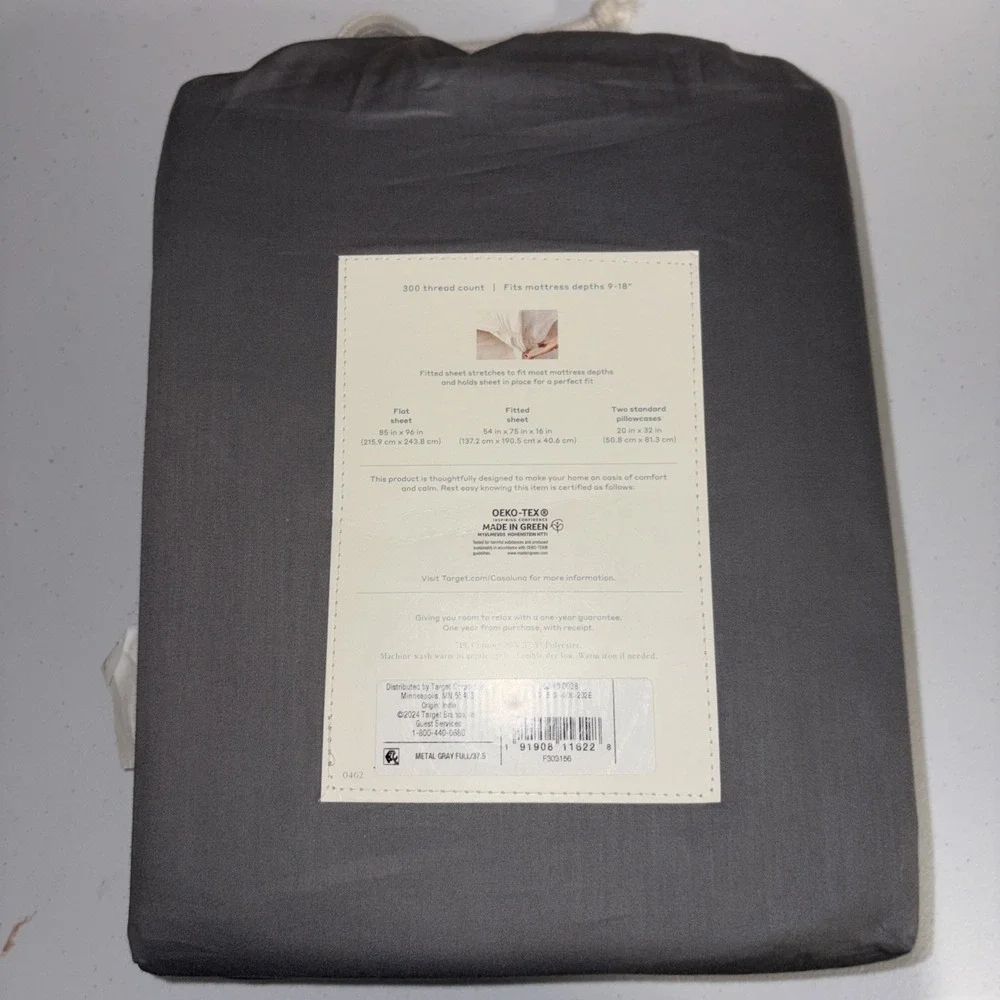 New Casaluna Temperature Balancing Sheet Set Size Full Metal Gray 300 TC